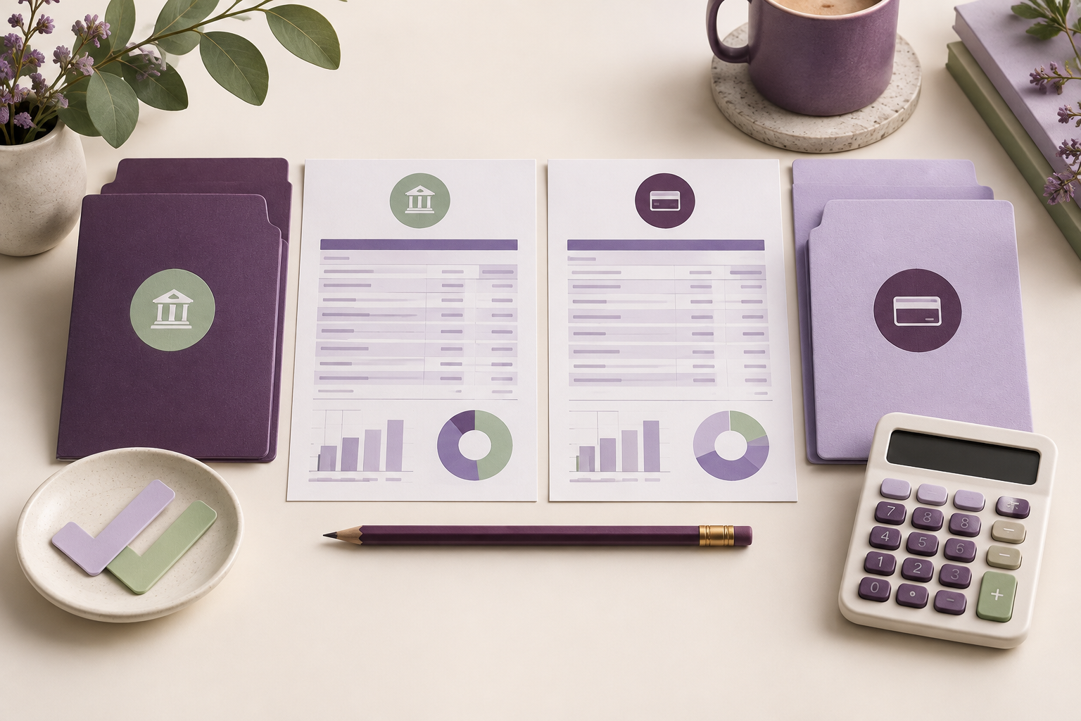 Reconciled statements and monthly financial reports for a small business.