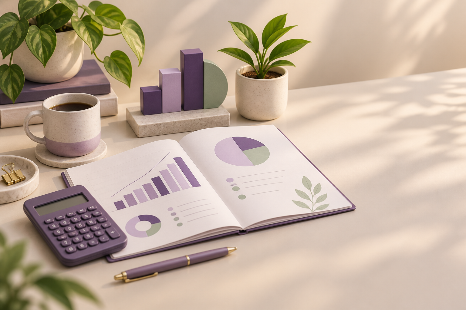 Financial reports and bookkeeping tools representing small-business growth.